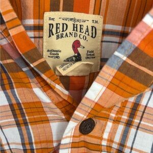 RedHead Men's Vibrant Orange Plaid Shirt
